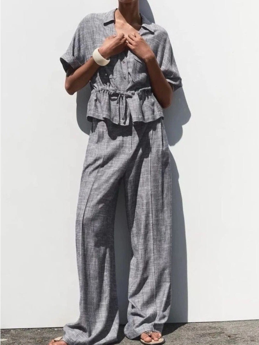 Zara Wide-Leg Linen-Blend TOP AND PANT SET